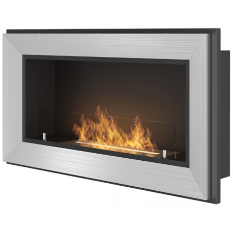Biokominek Frame 90cm inox srebrny z szybą hartowaną
