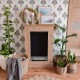 Biokominek portalowy stojący wolnostojący boho dąb wooden z szybą 